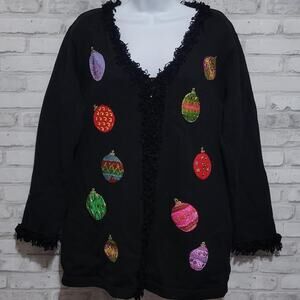 Storybook Knits for HSN Beaded Ornament Cardigan w/ Velvet Yarn Trim Christmas